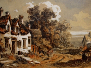 Theodor von Hörmann (zug.), Häuser am Weg in einer sonnigen Landschaft