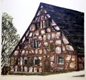Brigitta Heyduck (born 1936), a half-timbered facade of the house, 1980