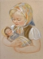 Preview: Elisabeth Thalmann, Girl with doll, original watercolor as a template for the enclosed postcard