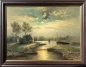 Preview: Franz Emil Krause, Evening river landscape in front of a small village