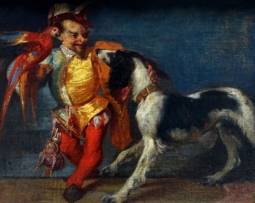 Anselm Feuerbach zugeschrieben, Hofnarr mit Hund und Papagei