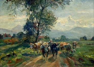 Arnold Moeller, Farmer Woman with Ox Cart on the Way