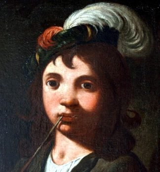 Nicolas Régnier, boy with feathered hat and pipe