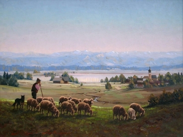 Hans Stadelmann (zug.), Schäfer vor See im Voralpenland