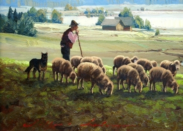 Hans Stadelmann (attributed), Shepherd in Front of a Lake in the Alpine Foothills