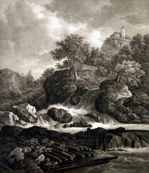 Joseph Anton Sedlmayr (1797-1863), Hütte am Gebirgsbach, nach Gemälde von Jacob van Ruisdael