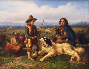 Rudolf Tschudi, Zwei Hirtenknaben mit ihrer Herde und dem Hirtenhund
