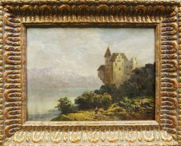 Ludwig Correggio, Landschaftsgemälde Schloss am See (Oberitalien?)