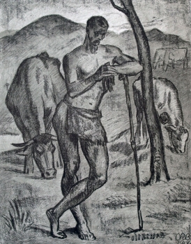 O.R. Bossert, (1874-1919), Hirte mit Kühen