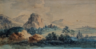 Watercolor of (Carl?) Rottmann, mountain landscape with ruins