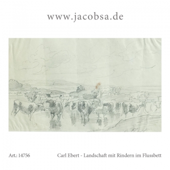 Carl Ebert, Landschaft mit Rindern im Flussbett