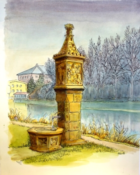 Heinrich Kuchenreuther, Fountain momument at riverside