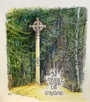 Heinrich Kuchenreuther, Cross-pillar with an inscription in the wood