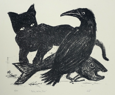 Gun, crow, cat, fish