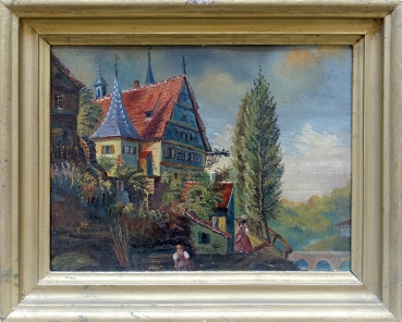 Unsigniert, kleines Fachwerkschloß um 1850