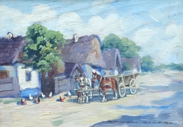 György Németh (Németh György), Horse carts in front of a homestead