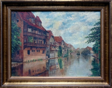 Unbekannt, Häuser an der Pegnitz um 1900