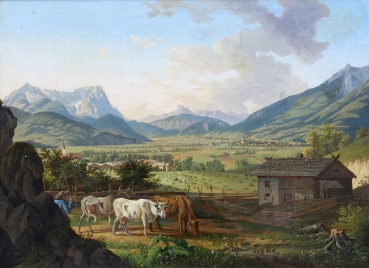 Max Joseph Wagenbauer, Blick von Garmisch Partenkirchen auf das Tal, die Alpspitze und die Zugspitze