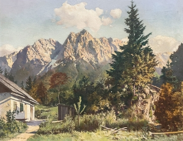 Jacob Durst, Alpenlandschaft mit Hütte