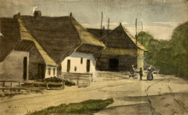 Elias Stark, view of a village with staff, Meijeren or Meuren