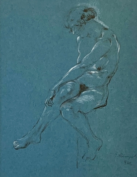 Eberhard Riegele, Damenakt auf blauem Grund