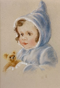 Elisabeth Thalmann, child with hood - plus postcard with this motif