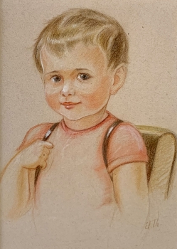 Elisabeth Thalmann, schoolboy - original watercolor - plus postcard