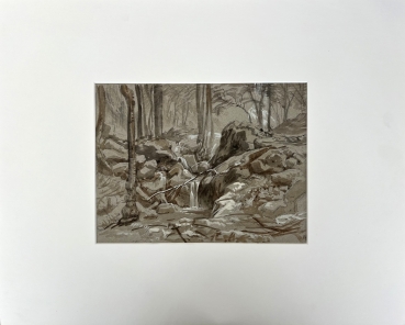 Attributed to Carl Blechen, Forest study with stream