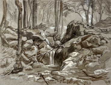 Attributed to Carl Blechen, Forest study with stream