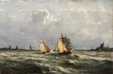 Johan Jacob Bennetter, Sailboats in stormy seas