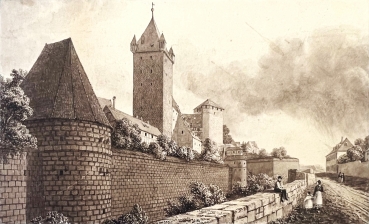 Robert Batty, Blick auf die Burg von Nürnberg, gesehen von Norden und von außerhalb der Mauer