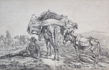Johann Adam Klein, Sitzender Treiber bei einem Esel und Maulthier
