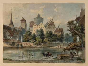 Jobst Riegel, Old view of Nuremberg on the Pegnitz with a view of the Spittlertor gate