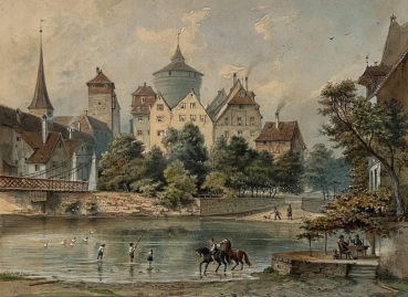 Jobst Riegel, Old view of Nuremberg on the Pegnitz with a view of the Spittlertor gate