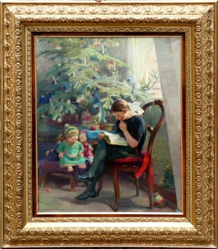 Andreas Bach, Girl reading by the Christmas tree