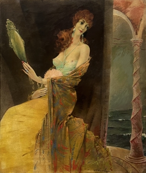 Heinrich Kuch, Elegante Dame in den Arkaden des Dogenpalastes in Venedig