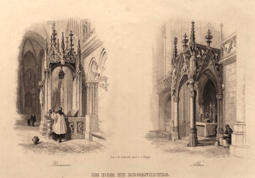 Regensburg Cathedral & St. Emmeram  steel engraving & wood engraving bundle - 19th century