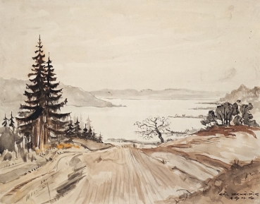 Emil Scheidig, Landschaft mit See 1946 - wahrscheinlich Spitzingsee Oberbayern