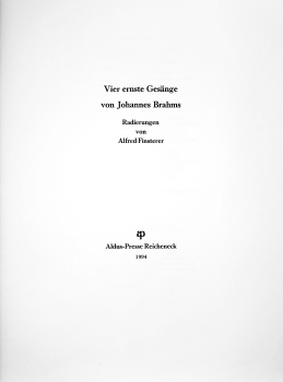 Alfred Finsterer, Four serious songs by Johannes Brahms (folder)