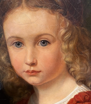 Unsigniert, Mädchen mit Blumenkorb um 1840 - Mädchenportrait