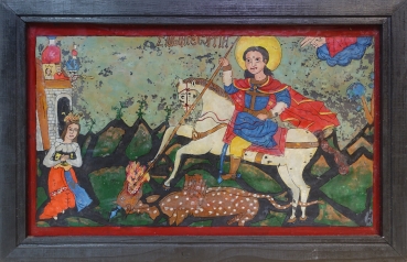 reverse glass painting - St. George the Dragon Slayer