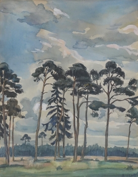 Karl Seubert, Aquarell einer Baumlandschaft