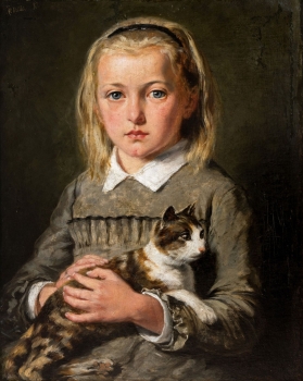 Adolf Müller, Portrait of a girl with a cat 1882