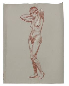 Karl Seubert, red female nude standing