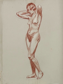 Karl Seubert, red female nude standing