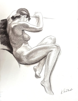 Karl Seubert, Seated nude female drawing