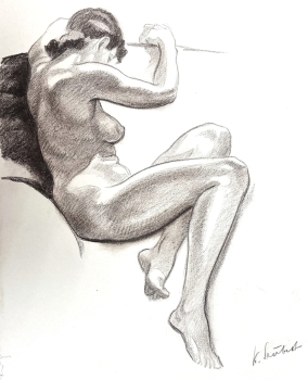 Karl Seubert, Seated nude female drawing