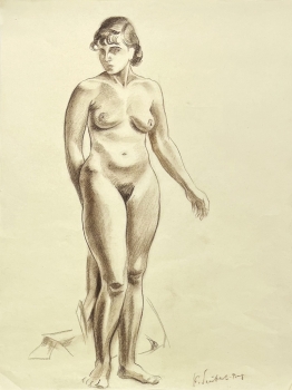 Karl Seubert, standing nude woman drawing