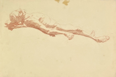 Karl Seubert, reclining male nude drawing