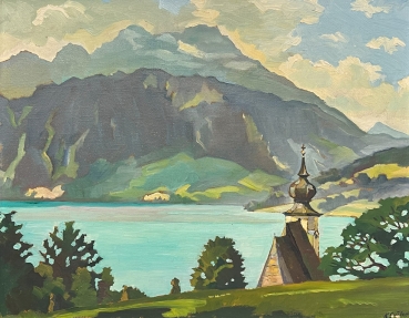 Karl Seubert, Alpensee mit Kapelle 1958